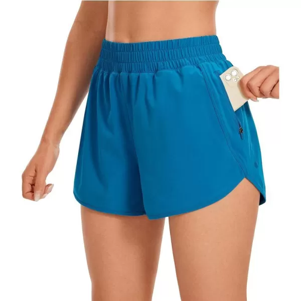 CRZ YOGA Womens High Waisted Running Shorts Mesh Liner  3 Dolphin Quick Dry Athletic Gym Track Workout Shorts Zip PocketSupersonic Blue