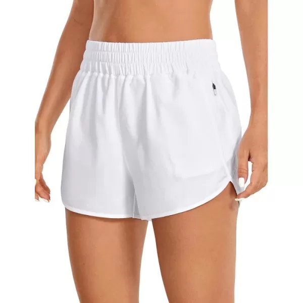 CRZ YOGA Womens High Waisted Running Shorts Mesh Liner  3 Dolphin Quick Dry Athletic Gym Track Workout Shorts Zip PocketWhite