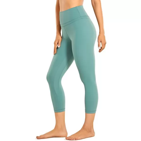 CRZ YOGA Womens High Waisted Workout Capri 19 Inches  Gym Compression Tummy Control Yoga Leggings PantsGrey Feather Green