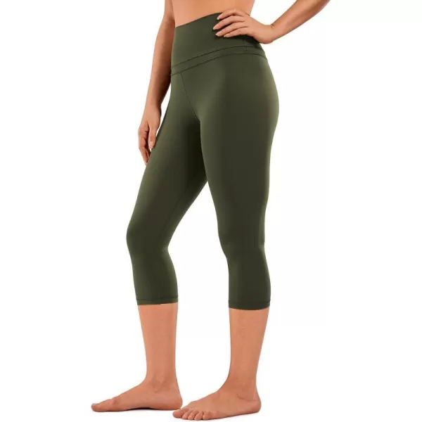 CRZ YOGA Womens High Waisted Workout Capri 19 Inches  Gym Compression Tummy Control Yoga Leggings PantsOlive Green