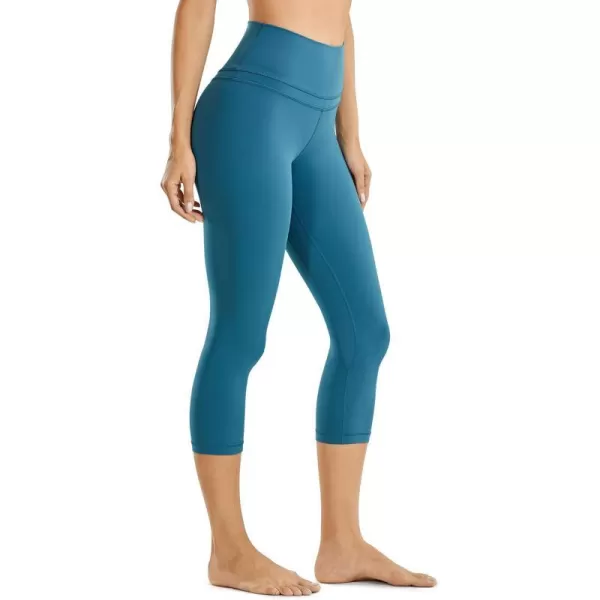 CRZ YOGA Womens High Waisted Workout Capri 19 Inches  Gym Compression Tummy Control Yoga Leggings PantsPetrol Blue