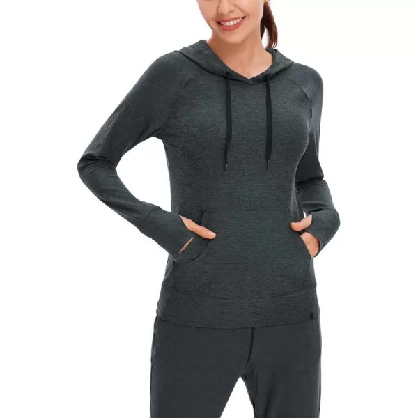 CRZ YOGA Womens Hoodie Long Sleeve Shirts Running Workout Top Pullover Sweatshirts with PocketBlack Heather