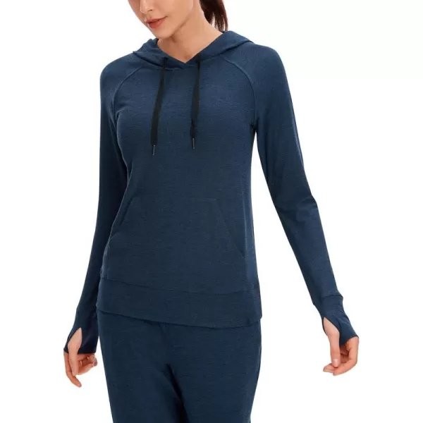 CRZ YOGA Womens Hoodie Long Sleeve Shirts Running Workout Top Pullover Sweatshirts with PocketNavy Blue Heather