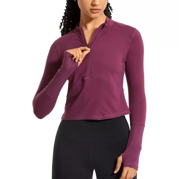 CRZ YOGA Womens Long Sleeve Crop Top Quick Dry Cropped Workout Shirts Half Zip Pullover Running Athletic ShirtCarnation Purple