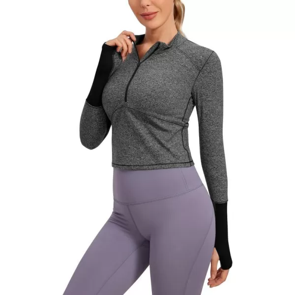 CRZ YOGA Womens Long Sleeve Crop Top Quick Dry Cropped Workout Shirts Half Zip Pullover Running Athletic ShirtHeather Grey