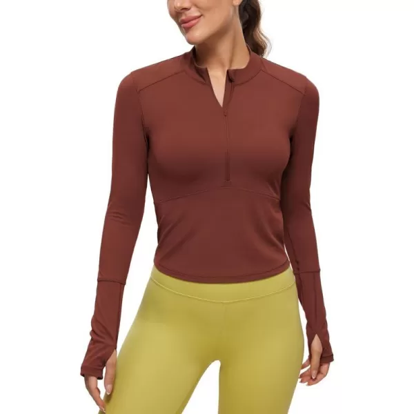 CRZ YOGA Womens Long Sleeve Crop Top Quick Dry Cropped Workout Shirts Half Zip Pullover Running Athletic ShirtJujube Brown