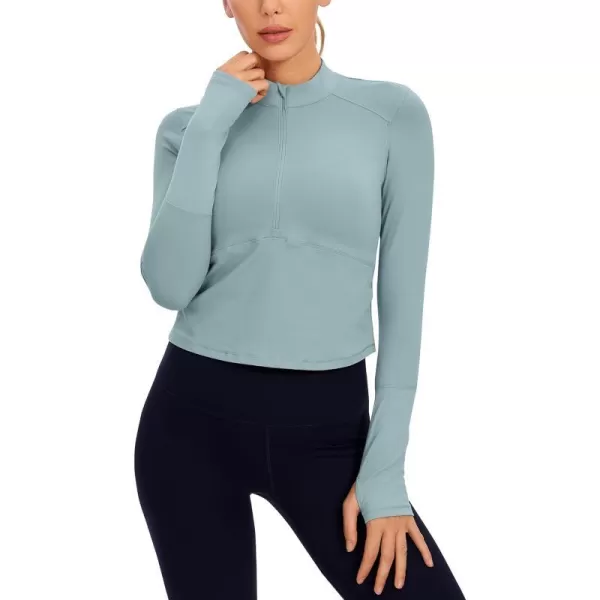 CRZ YOGA Womens Long Sleeve Crop Top Quick Dry Cropped Workout Shirts Half Zip Pullover Running Athletic ShirtLight Grayish Blue