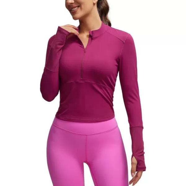 CRZ YOGA Womens Long Sleeve Crop Top Quick Dry Cropped Workout Shirts Half Zip Pullover Running Athletic ShirtMagenta Purple