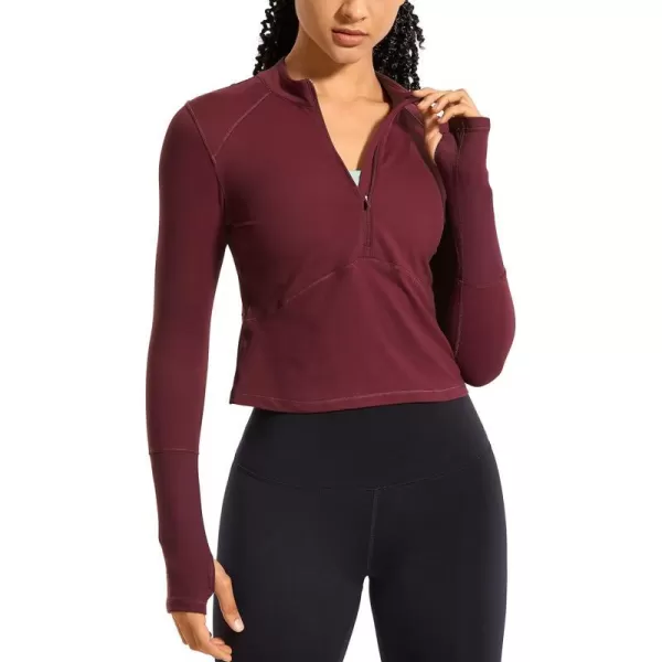 CRZ YOGA Womens Long Sleeve Crop Top Quick Dry Cropped Workout Shirts Half Zip Pullover Running Athletic ShirtNoctilucence Red