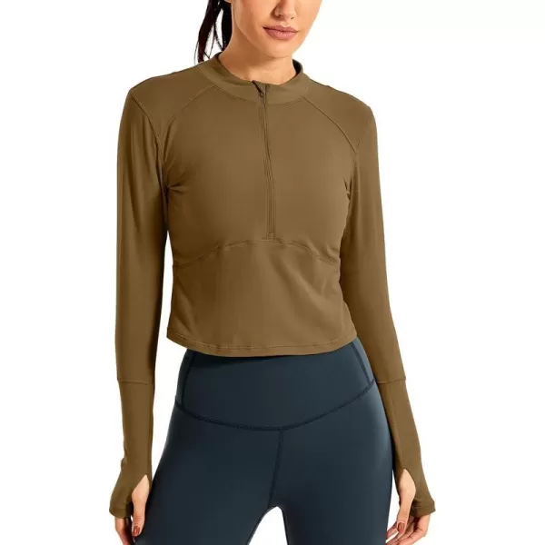 CRZ YOGA Womens Long Sleeve Crop Top Quick Dry Cropped Workout Shirts Half Zip Pullover Running Athletic ShirtOlive Yellow