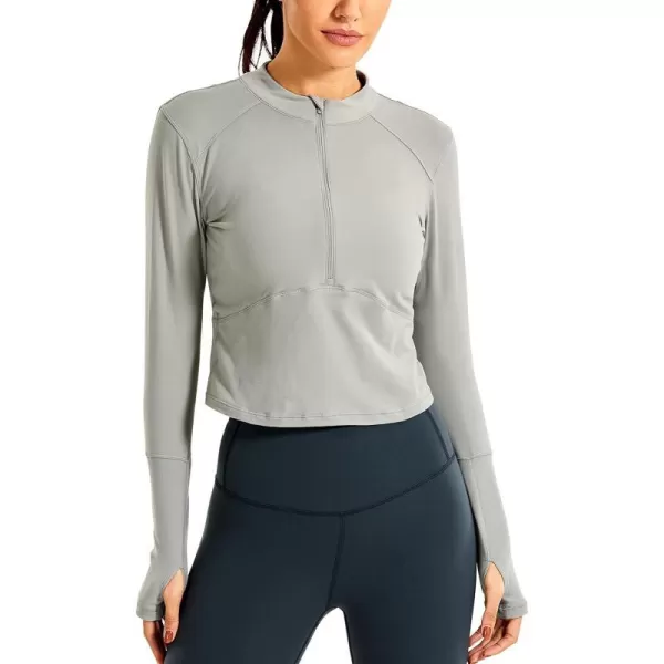 CRZ YOGA Womens Long Sleeve Crop Top Quick Dry Cropped Workout Shirts Half Zip Pullover Running Athletic ShirtRock Grey