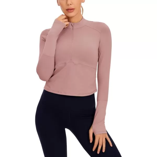 CRZ YOGA Womens Long Sleeve Crop Top Quick Dry Cropped Workout Shirts Half Zip Pullover Running Athletic ShirtRose Fragrant Purple