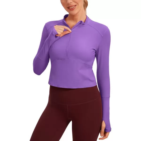 CRZ YOGA Womens Long Sleeve Crop Top Quick Dry Cropped Workout Shirts Half Zip Pullover Running Athletic ShirtRoyal Lilac