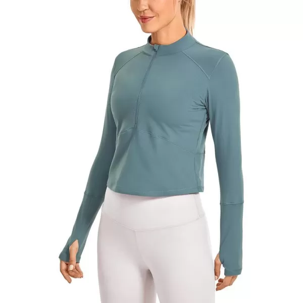 CRZ YOGA Womens Long Sleeve Crop Top Quick Dry Cropped Workout Shirts Half Zip Pullover Running Athletic ShirtTurquoise