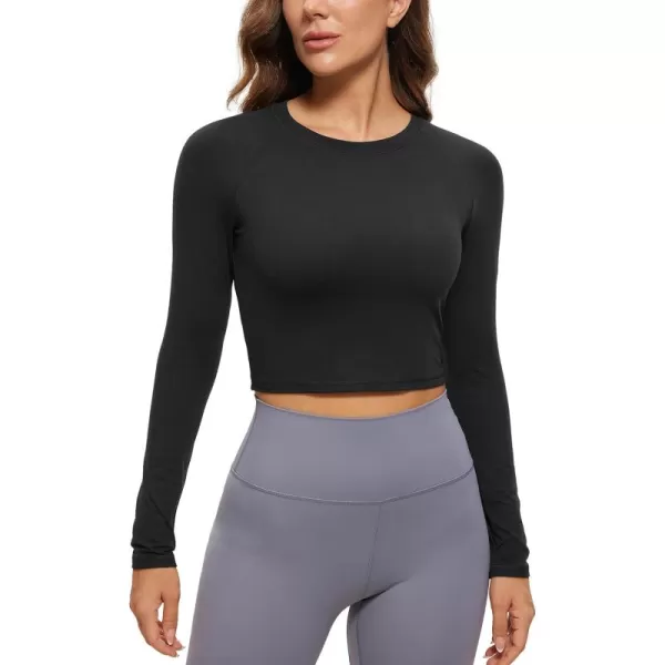 CRZ YOGA Womens Long Sleeve Crop Workout Tops Athletic Yoga Running Cropped Tops Slim Fit Gym ShirtsBlack