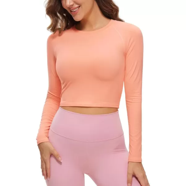 CRZ YOGA Womens Long Sleeve Crop Workout Tops Athletic Yoga Running Cropped Tops Slim Fit Gym ShirtsDew Pink