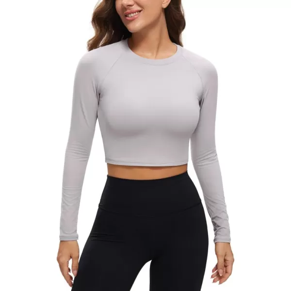 CRZ YOGA Womens Long Sleeve Crop Workout Tops Athletic Yoga Running Cropped Tops Slim Fit Gym ShirtsGull Gray