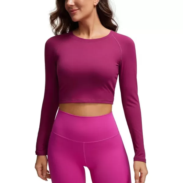 CRZ YOGA Womens Long Sleeve Crop Workout Tops Athletic Yoga Running Cropped Tops Slim Fit Gym ShirtsMagenta Purple