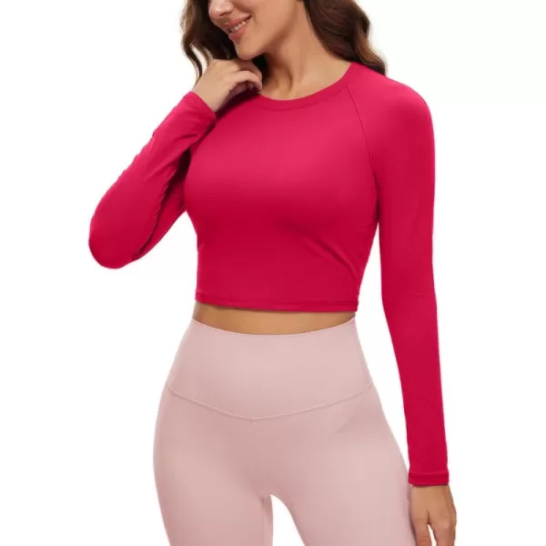 CRZ YOGA Womens Long Sleeve Crop Workout Tops Athletic Yoga Running Cropped Tops Slim Fit Gym ShirtsViva Magenta