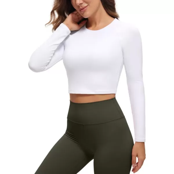 CRZ YOGA Womens Long Sleeve Crop Workout Tops Athletic Yoga Running Cropped Tops Slim Fit Gym ShirtsWhite