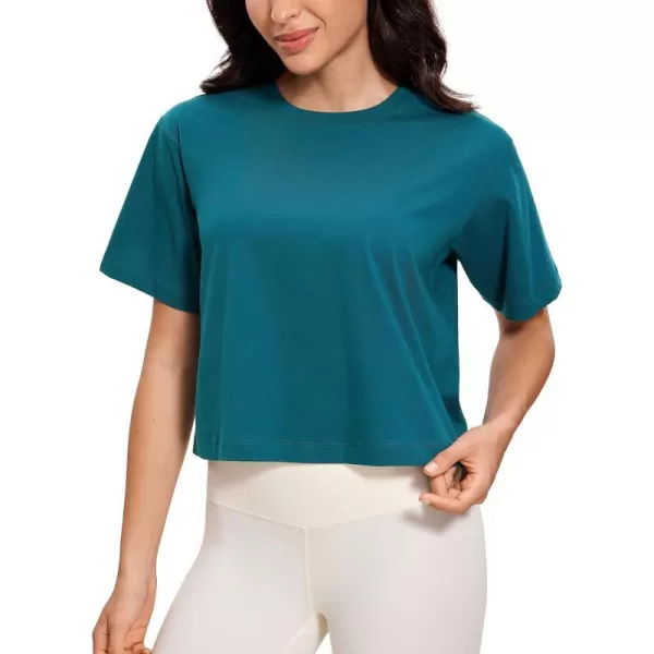 CRZ YOGA Womens Loose Fit Cotton Polyester Short Sleeve Shirts Crop Tops Casual Workout TShirtsGreen Jade