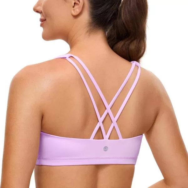 CRZ YOGA Womens Low Impact Strappy Sports Bra  Low Cut Wirefree Padded Yoga Bra Criss Cross BackLilac