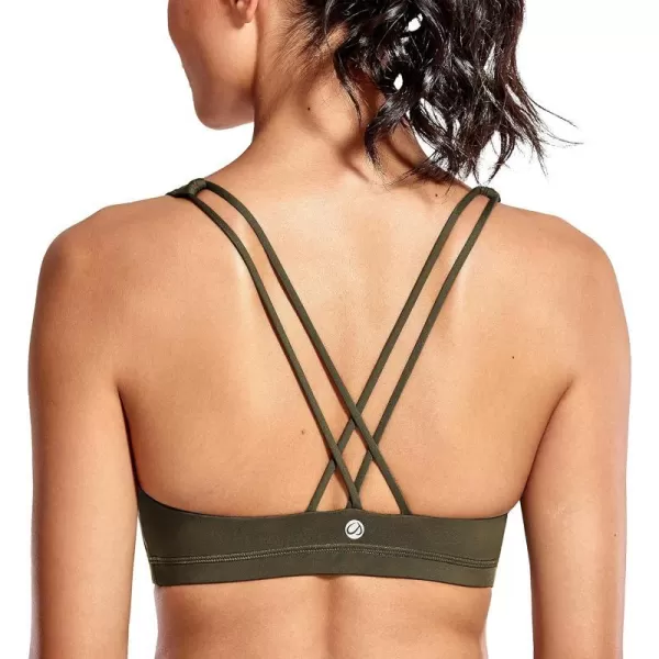 CRZ YOGA Womens Low Impact Strappy Sports Bra  Low Cut Wirefree Padded Yoga Bra Criss Cross BackOlive Yellow