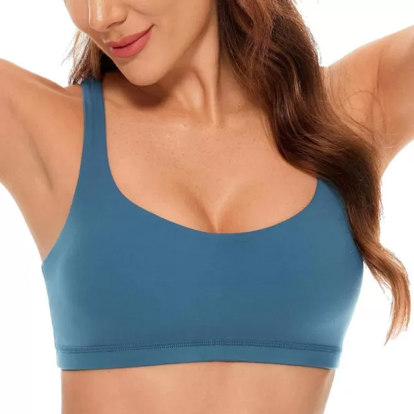 CRZ YOGA Womens Low Impact Strappy Sports Bra  Low Cut Wirefree Padded Yoga Bra Criss Cross BackPetrol Blue