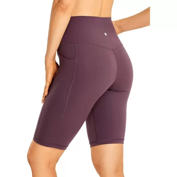 CRZ YOGA Womens Naked Feeling Biker Shorts  4 5 6 8 10 High Waisted Yoga Gym Spandex Shorts Side Pockets10 inches Arctic Plum