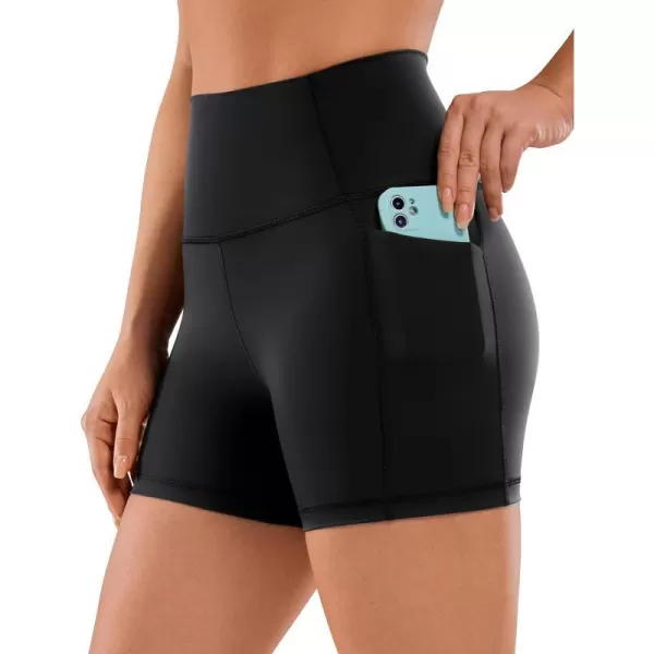 CRZ YOGA Womens Naked Feeling Biker Shorts  4 5 6 8 10 High Waisted Yoga Gym Spandex Shorts Side Pockets4 inches Black