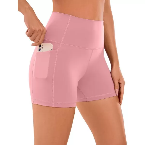 CRZ YOGA Womens Naked Feeling Biker Shorts  4 5 6 8 10 High Waisted Yoga Gym Spandex Shorts Side Pockets4 inches The Heartbeat Powder