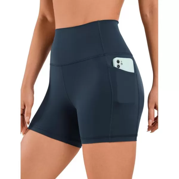 CRZ YOGA Womens Naked Feeling Biker Shorts  4 5 6 8 10 High Waisted Yoga Gym Spandex Shorts Side Pockets4 inches True Navy