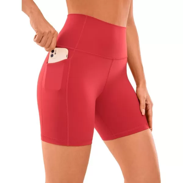 CRZ YOGA Womens Naked Feeling Biker Shorts  4 5 6 8 10 High Waisted Yoga Gym Spandex Shorts Side Pockets6 inches Crimson