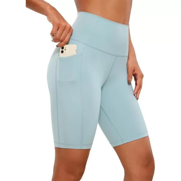 CRZ YOGA Womens Naked Feeling Biker Shorts  4 5 6 8 10 High Waisted Yoga Gym Spandex Shorts Side Pockets8 inches Light Grayish Blue