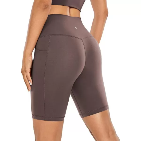 CRZ YOGA Womens Naked Feeling Biker Shorts  4 5 6 8 10 High Waisted Yoga Gym Spandex Shorts Side Pockets8 inches Purple Taupe