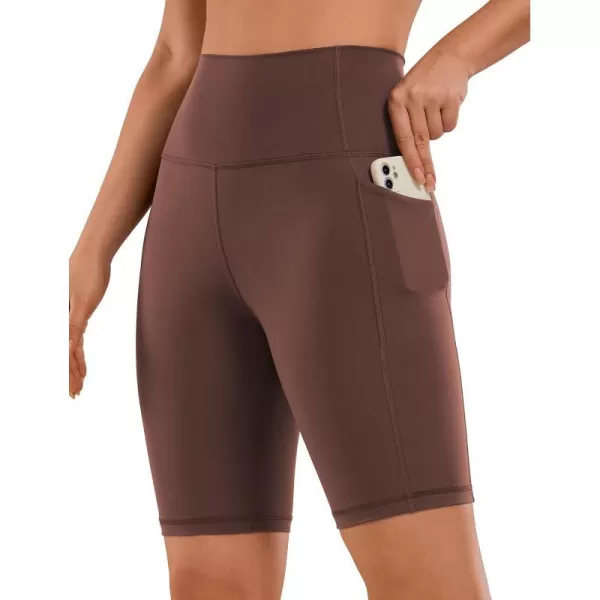 CRZ YOGA Womens Naked Feeling Biker Shorts  4 5 6 8 10 High Waisted Yoga Gym Spandex Shorts Side Pockets8 inches Taupe