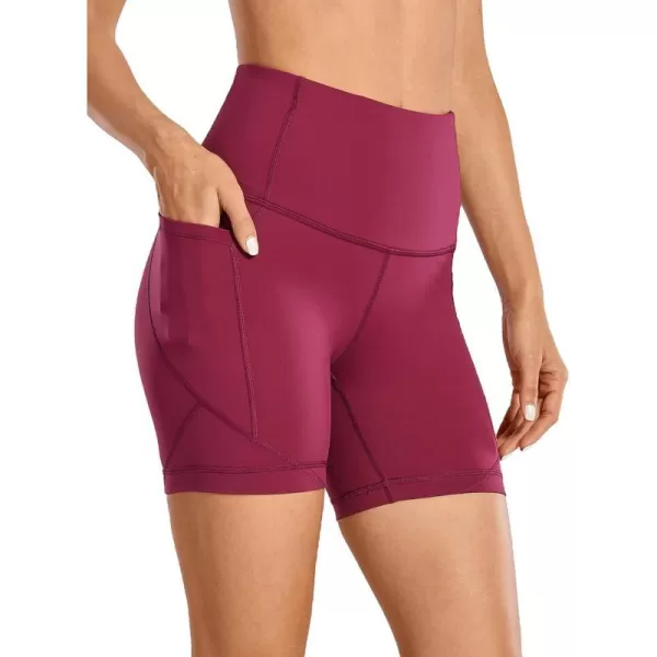 CRZ YOGA Womens Naked Feeling Biker Shorts  5 Inches High Waisted Gym Running Compression Spandex Shorts Side PocketsHazy Purple