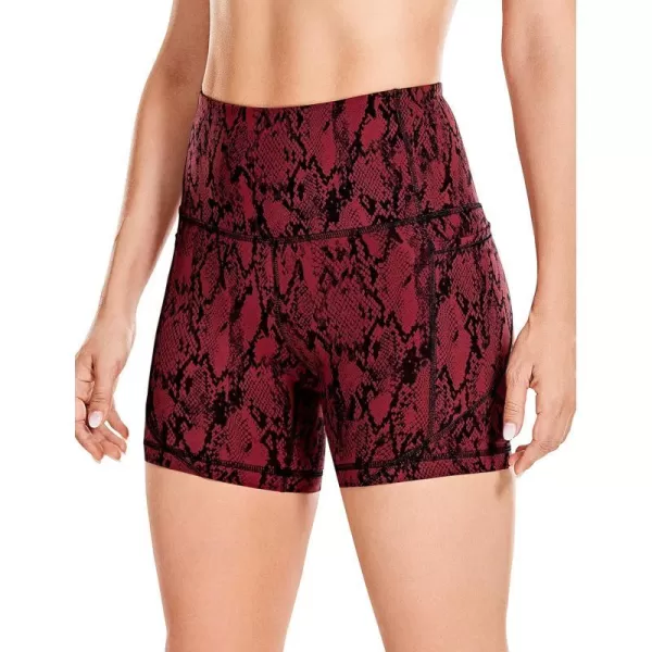 CRZ YOGA Womens Naked Feeling Biker Shorts  5 Inches High Waisted Gym Running Compression Spandex Shorts Side PocketsRed Snake