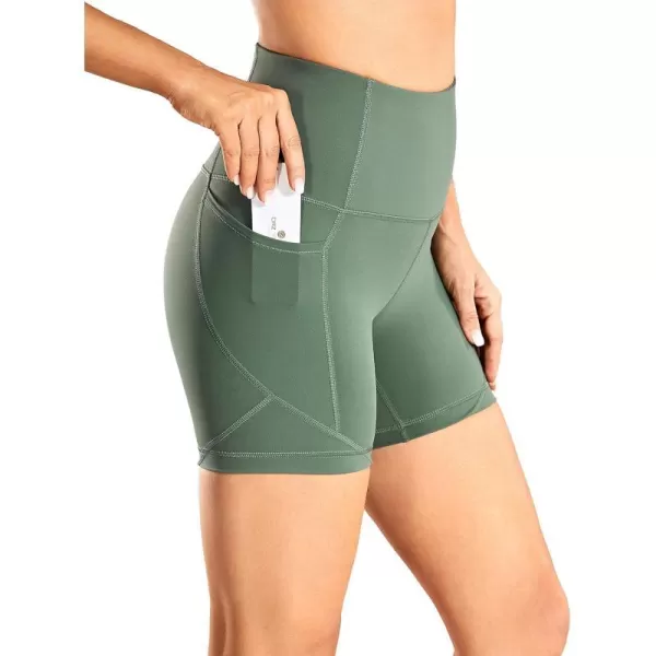 CRZ YOGA Womens Naked Feeling Biker Shorts  5 Inches High Waisted Gym Running Compression Spandex Shorts Side PocketsVibrant Green