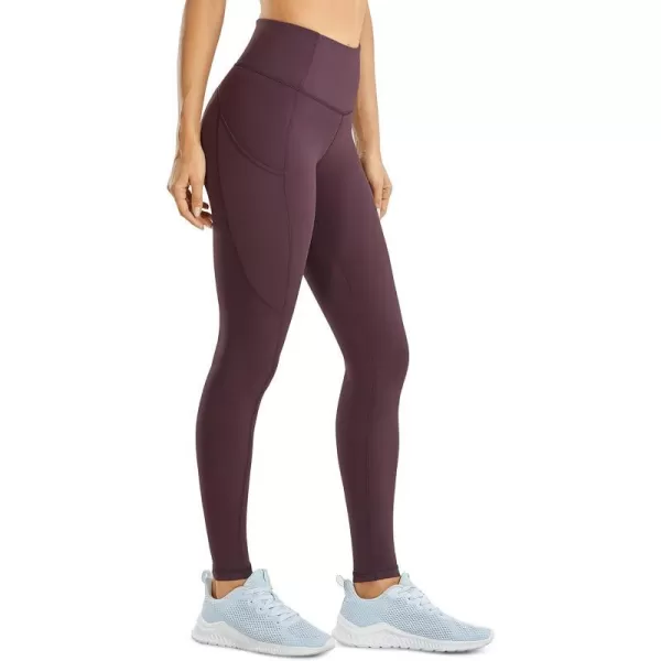 CRZ YOGA Womens Naked Feeling Light Running Leggings 28 Inches  High Waisted Compression Workout Pants with PocketsArctic Plum