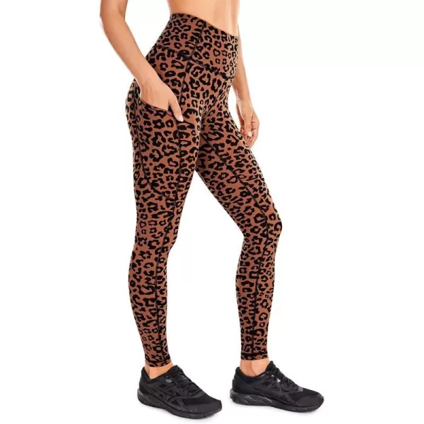 CRZ YOGA Womens Naked Feeling Light Running Leggings 28 Inches  High Waisted Compression Workout Pants with PocketsOrange Yellow Leopard Print