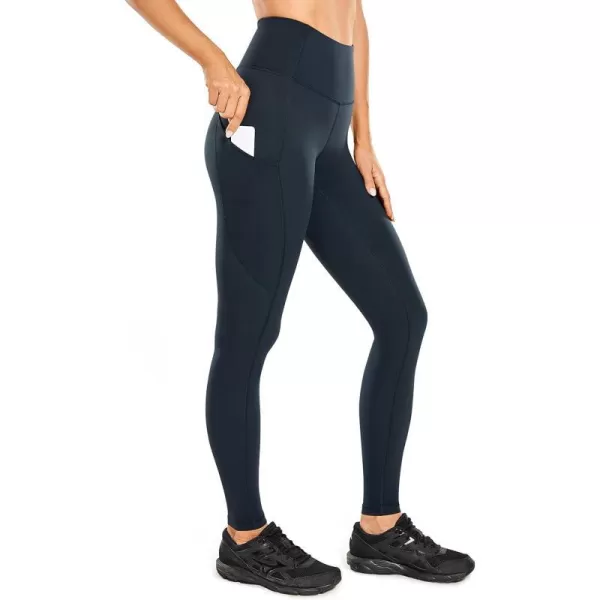 CRZ YOGA Womens Naked Feeling Light Running Leggings 28 Inches  High Waisted Compression Workout Pants with PocketsTrue Navy