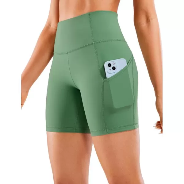 CRZ YOGA Womens Naked Feeling Light Running Shorts 6 Inches  High Waisted Gym Biker Compression Shorts with Pockets6 inches Basil Green