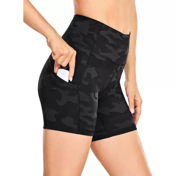 CRZ YOGA Womens Naked Feeling Light Running Shorts 6 Inches  High Waisted Gym Biker Compression Shorts with Pockets6 inches Dark Grey Camouflage