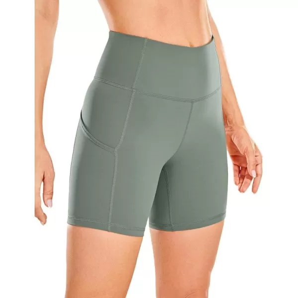 CRZ YOGA Womens Naked Feeling Light Running Shorts 6 Inches  High Waisted Gym Biker Compression Shorts with Pockets6 inches Grey Sage