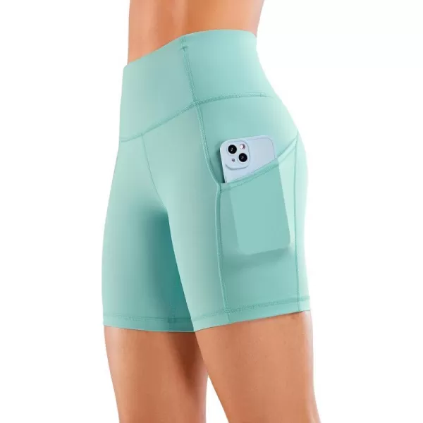 CRZ YOGA Womens Naked Feeling Light Running Shorts 6 Inches  High Waisted Gym Biker Compression Shorts with Pockets6 inches Oasis