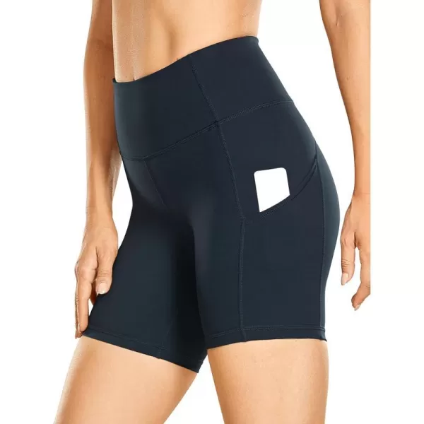 CRZ YOGA Womens Naked Feeling Light Running Shorts 6 Inches  High Waisted Gym Biker Compression Shorts with Pockets6 inches True Navy