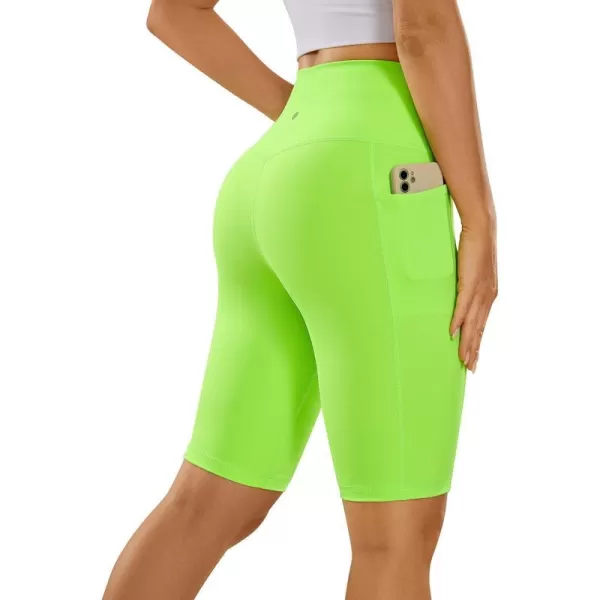 CRZ YOGA Womens Naked Feeling Long Biker Shorts  10 High Waist Workout Yoga Gym Running Spandex Shorts Side Pockets10 inches Neonelectronic Fluorescent