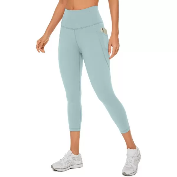 CRZ YOGA Womens Naked Feeling Workout Capris Leggings 21 Inches  High Waisted Gym Tummy Control Yoga Pants with PocketsLight Grayish Blue