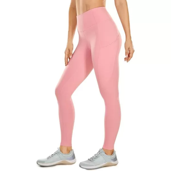 CRZ YOGA Womens Naked Feeling Workout Leggings 25 Inches  High Waisted Yoga Pants with Side Pockets Athletic Running Tights25 inches The Heartbeat Pink